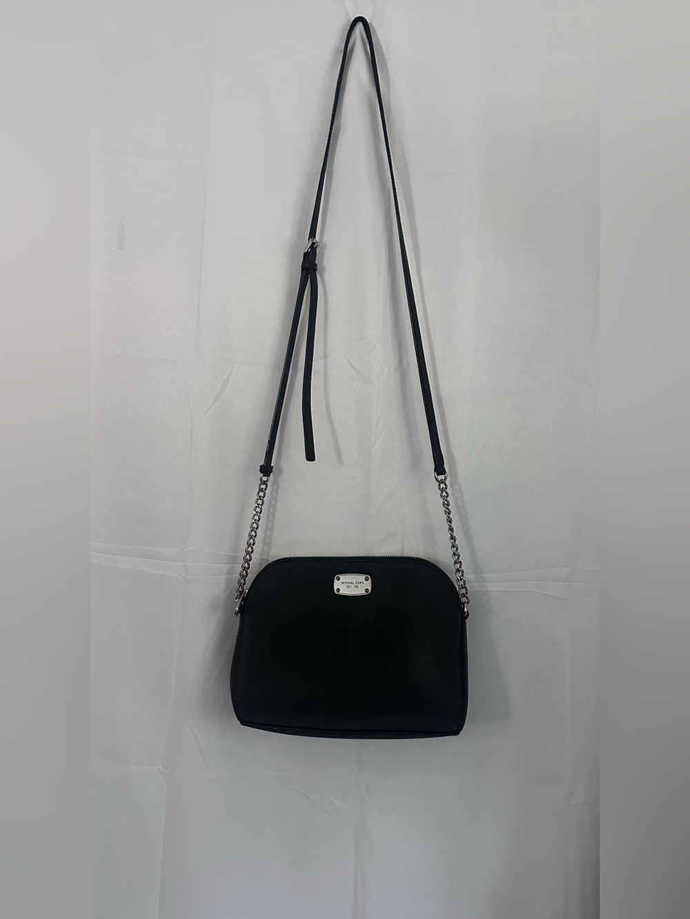 Michael Kors Black Leather Crossbody with Silver Chain Strap